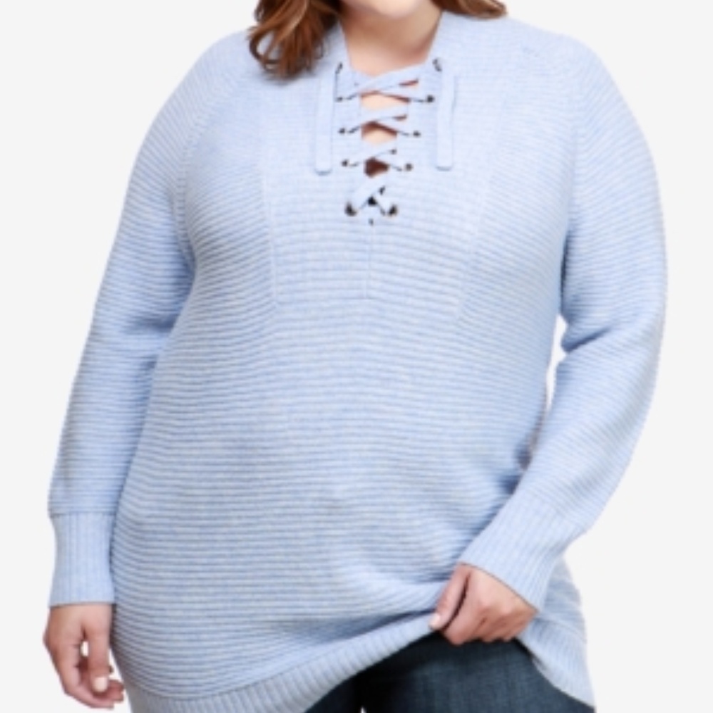 Lucky‎ Brand women plus size 2X baby blue lace up sweater wool blend long sleeve